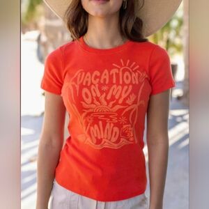 Grace & Lace Women's Red Vacation Graphic Baby T Shirt Size Medium